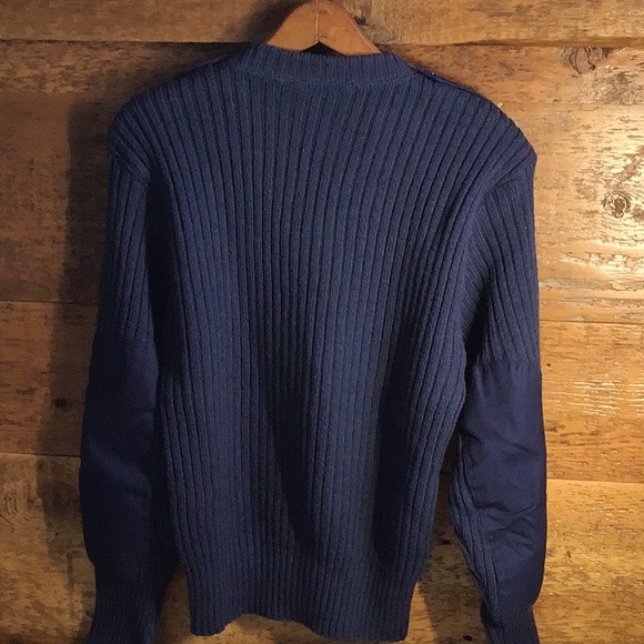 DSCP GUARDIAN COLLECTION Navy Blue military Sz 40 R Ribbed V-Neck wool Sweater - Picture 5 of 10